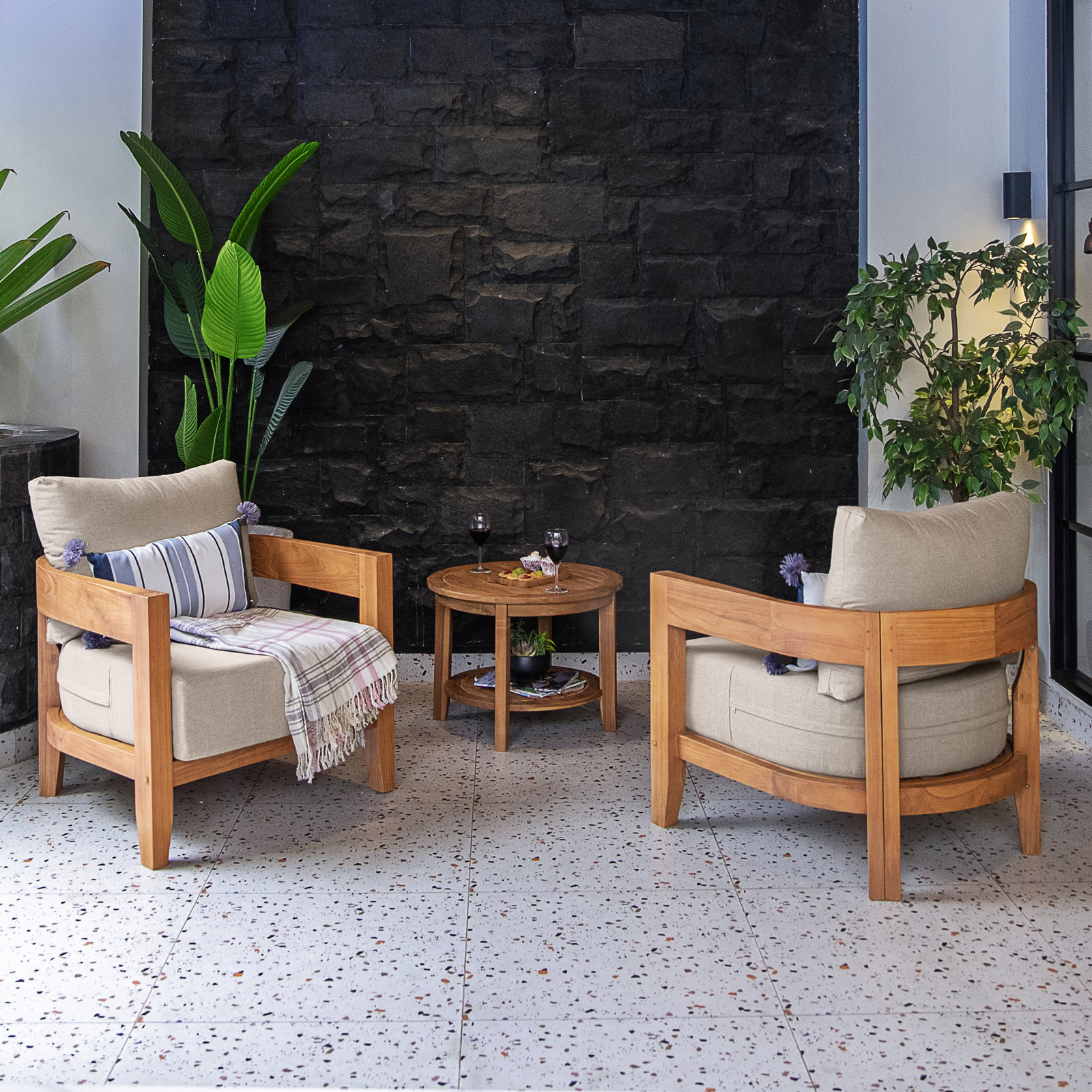 Keaton 2-Person Teak Patio Seating Group, Beige
