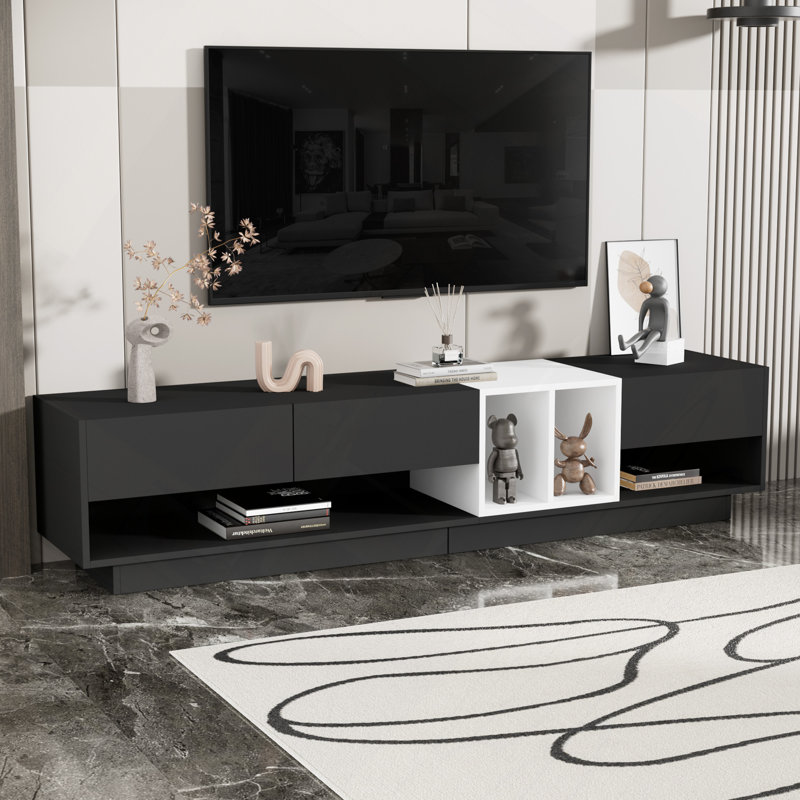 Sleek And Stylish TV Stand With Perfect Storage Solution, Two-Tone Media Console For Tvs Up To 80", Functional TV Cabinet With Versatile Compartment For Living Room