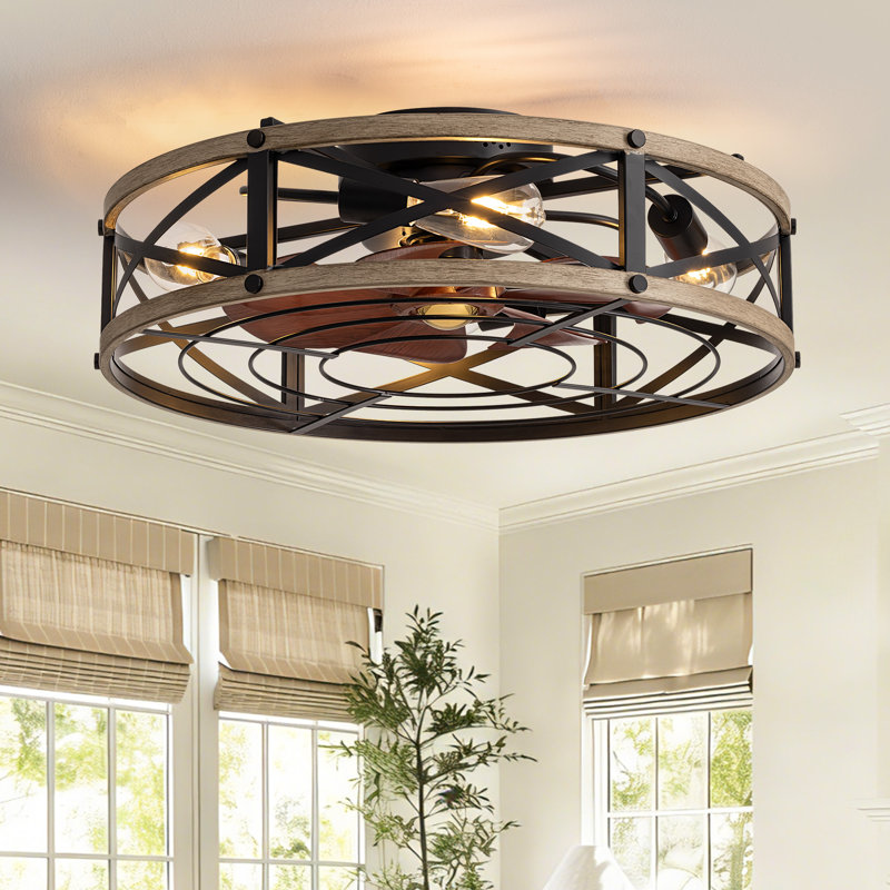 24" Flush Mount Ceiling Fan With Light Low Profile, 24"