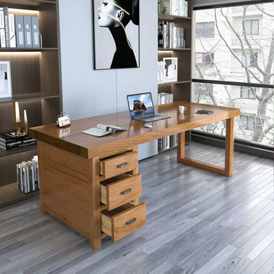 Burlywood Rectangular Solid Wood Executive desk with drawers desk
