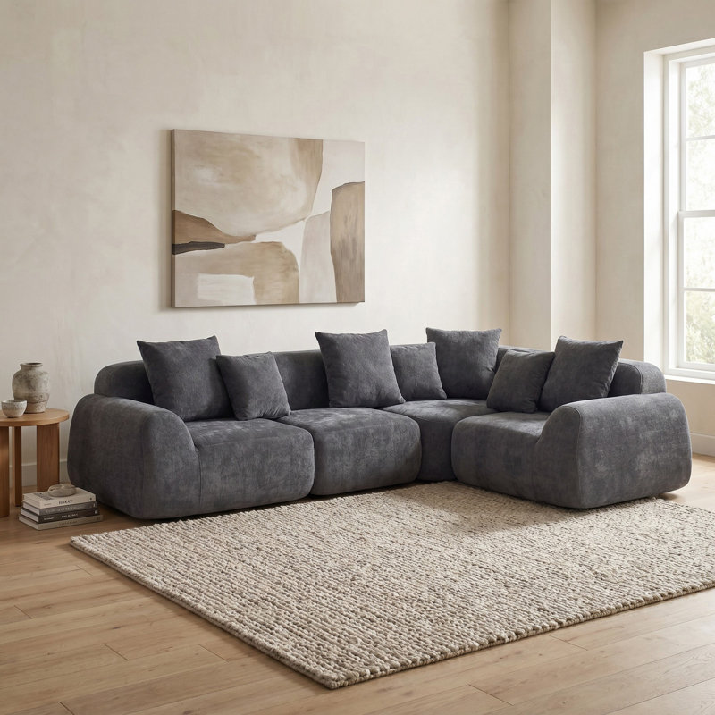 Canapé modulaire en forme de L de 116,16 po, canapé modulaire compressé de style minimaliste moderne en velours, canapé modulaire pour salon, chambre à coucher