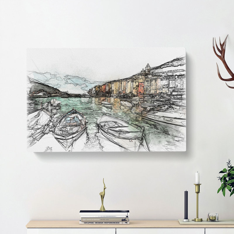 Docked Boats In Portovenere Italy - Wrapped Canvas, 35cm H x 50cm W x 3cm D