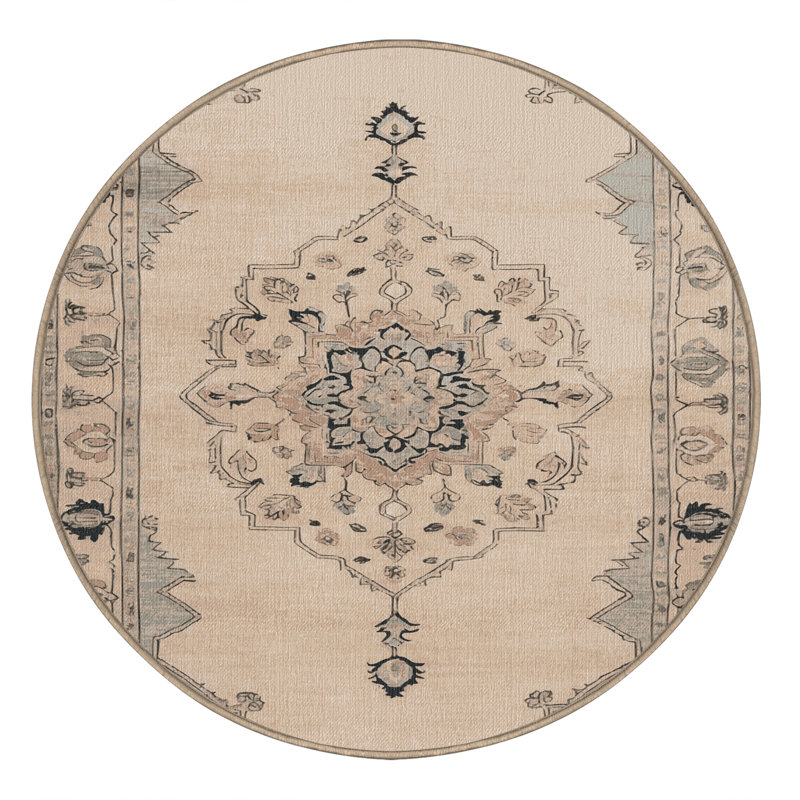 Tapis beige lavable à la machine Afyon, Rond 5 pi