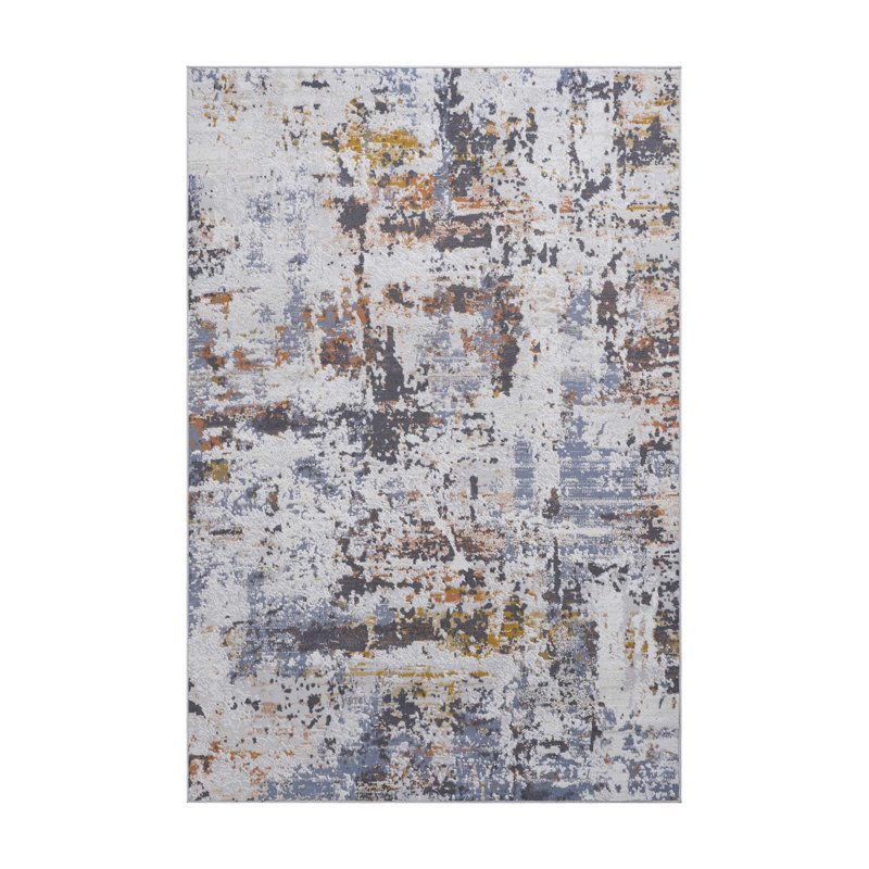 Collection Ivory/Blue /Abstract Non-Shedding Living Room Bedroom Dining Home Office Stylish and Stain Resistant Area Rug
