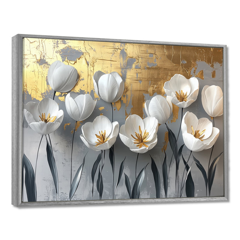 Tulipes «Pure Form Of Blossoms I» - Tulipes, art mural, Argent argent, H 34 po x l 44 po, Cadre flottant