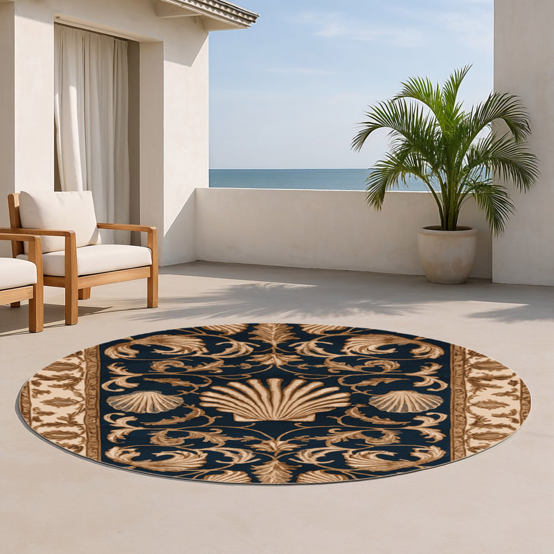 French Brown Indoor and Outdoor Area Rug, Round 5'
