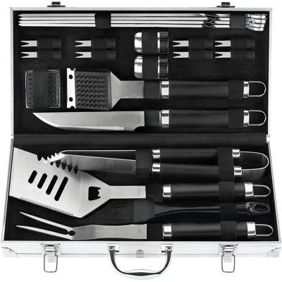 Ensemble d'accessoires de barbecue 22 pièces robustes, outils de cuisson en acier inoxydable avec étui de rangement en aluminium - Ustensiles antidérapants pour la cuisine en plein air, cadeau pour hommes