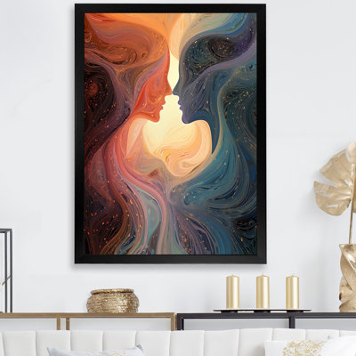 Ink fusion couple kiss romance III - Romantic Portrait Wall Art