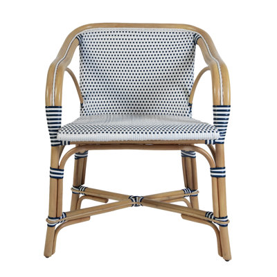 Portofino 18.75 in. Seat Height Rattan Arm Chair, White & Navy Blue