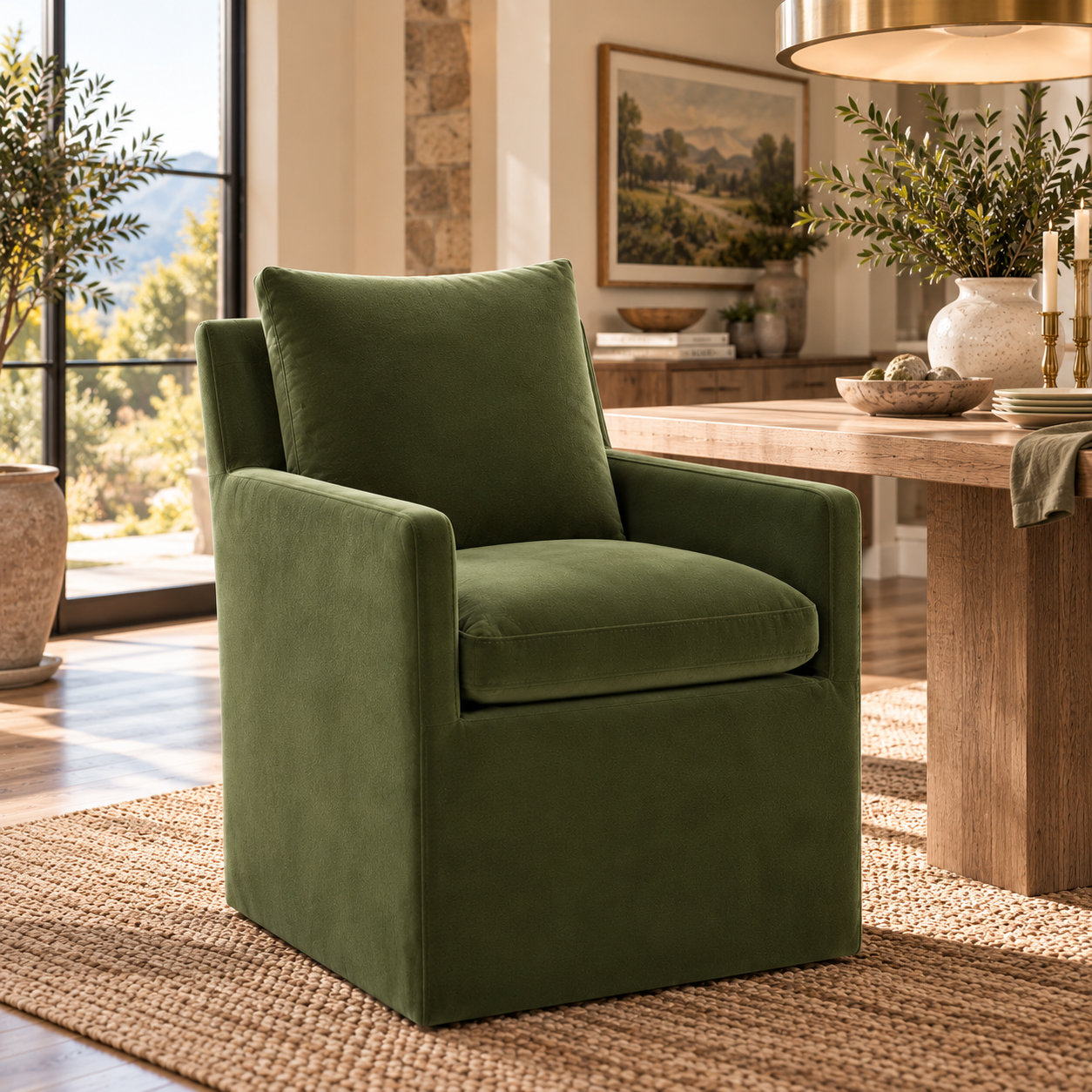 Alayaa Dining Armchair, Bella Forest Performance Velvet