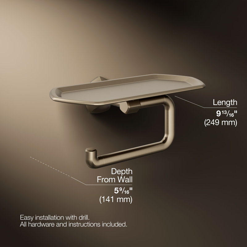 Occasion Toilet Paper Holder With Tray, Vibrant Brushed Bronze