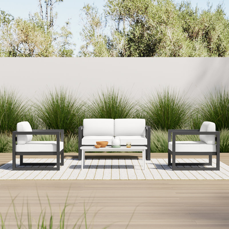 Smith 3 Piece Sofa Seating Group with Sunbrella Cushions, Canvas Natural Sunbrella® Canvas, Slate