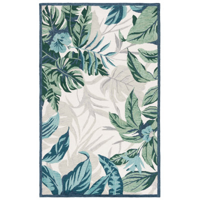 Tapis floral ivoire / vert touffeté à la main Romary