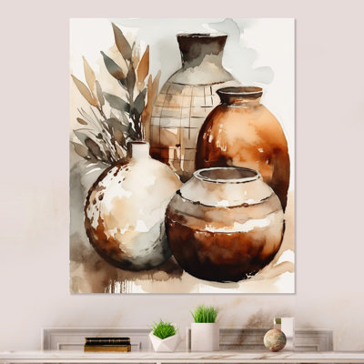 Vase élégant brun et crème I sur métal