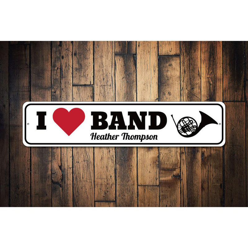 Plaque en aluminium I Love Band, H 6 po x l 24 po x P 0,063 po