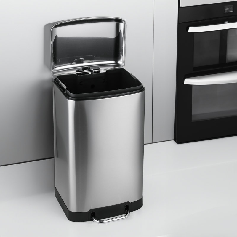 Silver 40L Stainless Steel Rectangular Step Trash Can