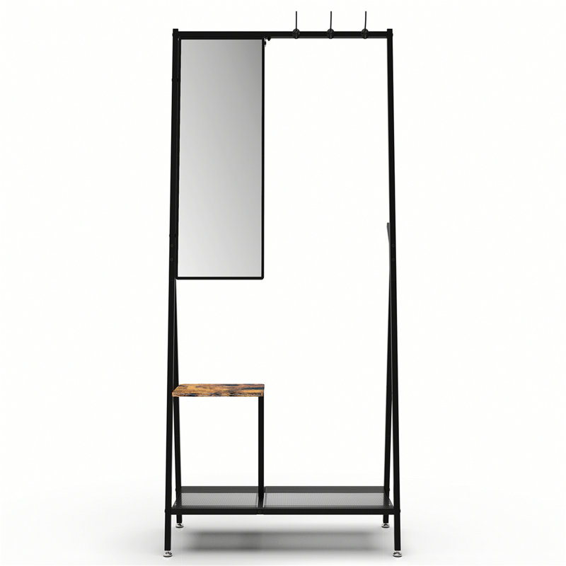 Aluminum Frame Coat Rack with Mirror for Living Room Bedroom