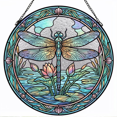 Panneau de vitrail d'étang Dragonfly ， 7,8H