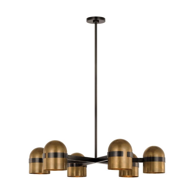 Avroko Octavia 6-light chandelier in blackened bronze finish with bright worn brass shades