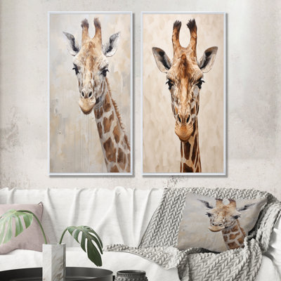 Portrait de girafe beige minimaliste - ensemble de salon girafe mural