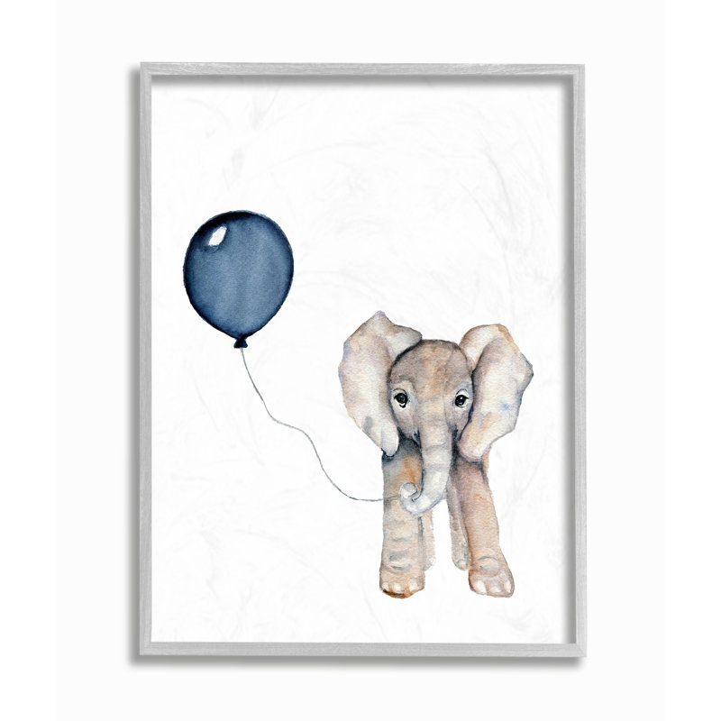 Bébé éléphant avec ballon bleu, ferme rustique surdimensionnée, estampe numérique sur toile, H 20 po x l 16 po x P 1,5 po