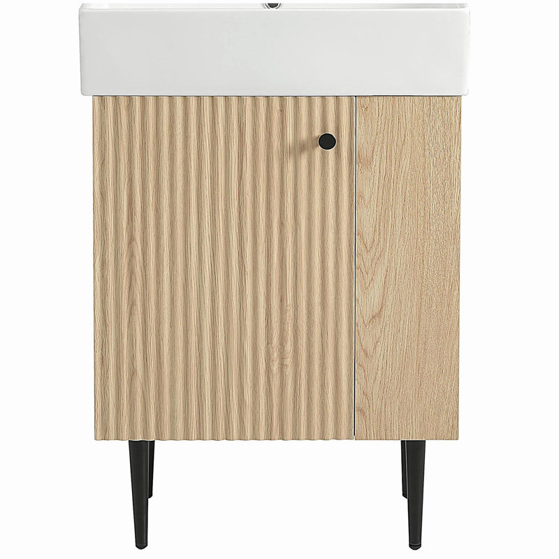 Meuble-lavabo avec porte en céramique 21,6 po, Bois