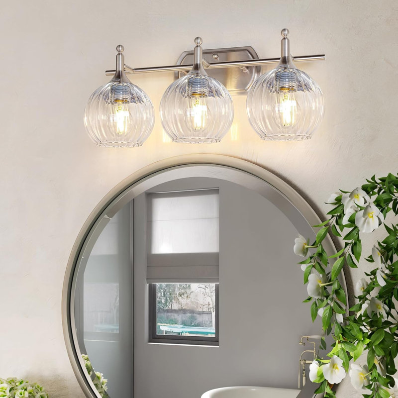 Bathroom Vanity Light Brushed Nickel Bathroom Light Fixtures With Clear Shade Hardwired E26 Base (Max 60W) Chrome Modern 3-Light Vanity Lights