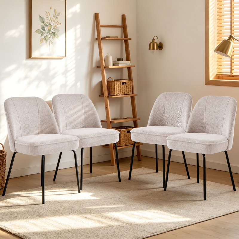 Linen Upholstered Dining Chair Spring Soft Padded with 12cm Thick Seat Cushion, Beige