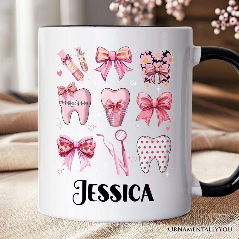 Tasse de coqueluche de dentiste, cadeau de vie de dentiste rose avec nom personnalisé