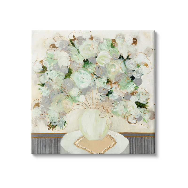 Whimsical Abstract Floral Arrangement Canvas Art in White and Green