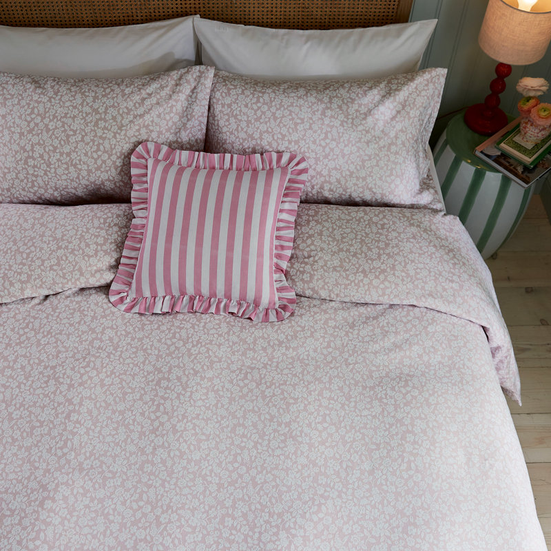 Rosebud Brushed Cotton Duvet Cover Set, King Duvet Cover + 2 Standard Pillowcases, Pink