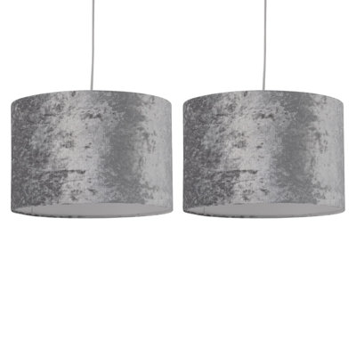 22cm H Velvet Drum Pendant Shade ( Uno ) in Grey