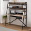 Bureau d'étude moderne avec tablettes, finition noyer et noir, 48,8 x 59,1 x 21,7 pouces | 100% panneau de particules enduit de mélamine, épaisseur: 0,7 pouce | Design industriel élégant pour les bureaux à domicile et les espaces d'étude, durable e