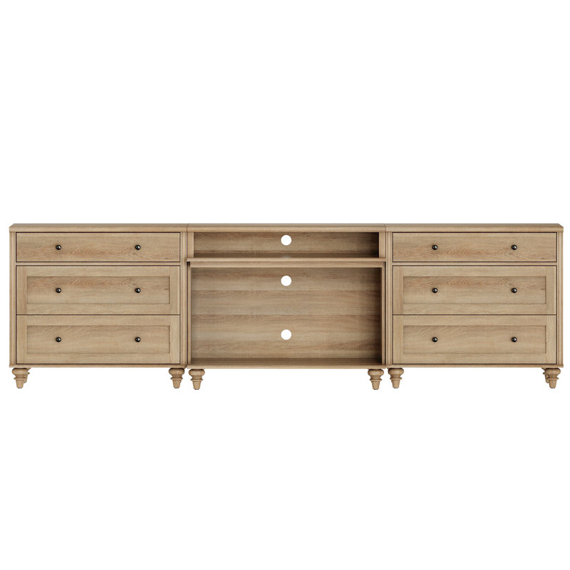 TV Stand For Tvs Up To 100'', Home Entertainment Center With 6 Drawers For 75/80/85/90 Inch TV, Oak Wood