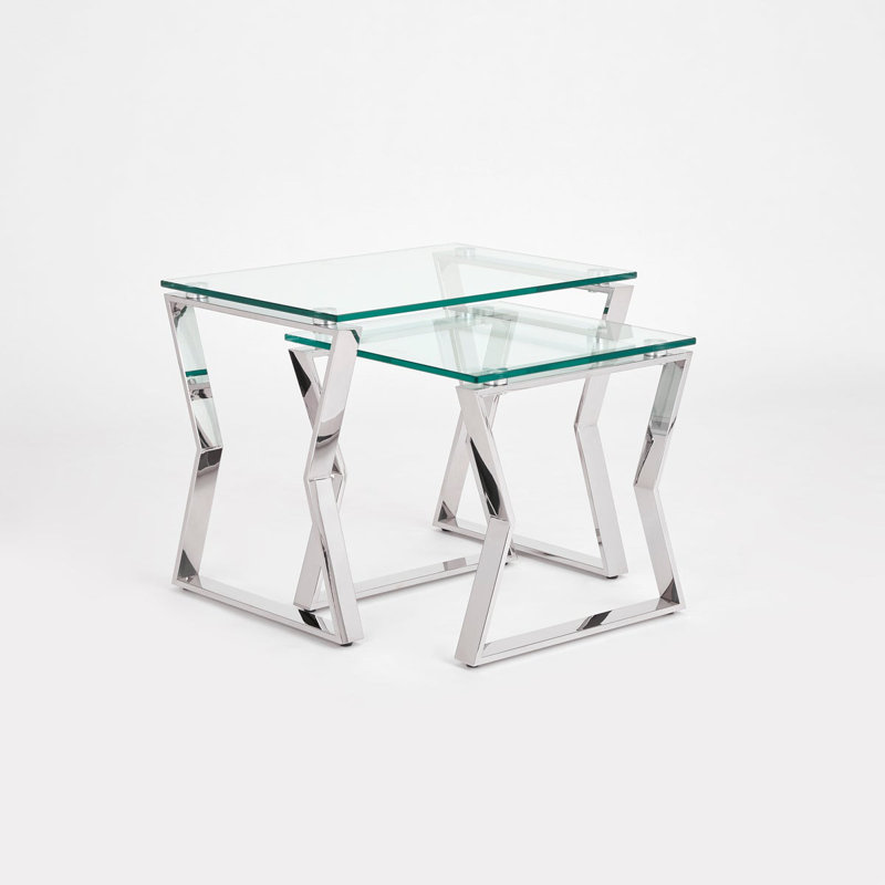 Tables gigognes à plateau en verre Lalma, Argent, H 22 po x l 18 po x P 16 po
