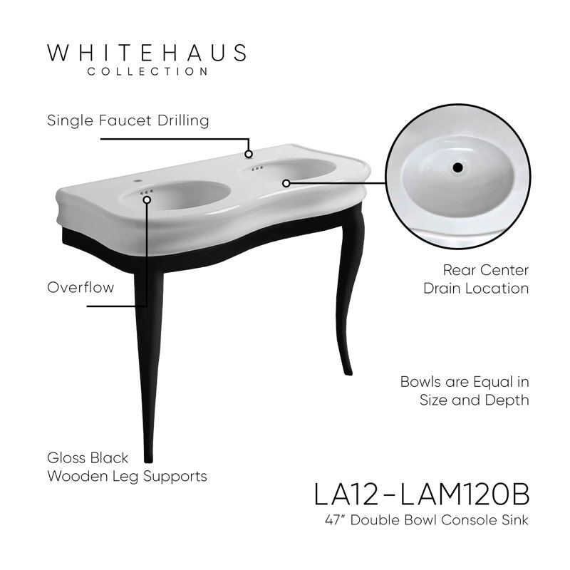 China Series Vitreous China 47" Console Bathroom Sink with Overflow