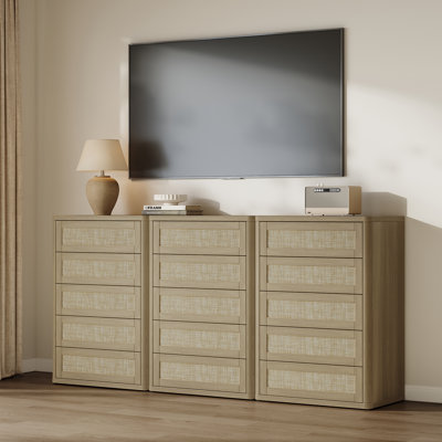 Consiglia Boho Rattan 5-Drawer Dresser