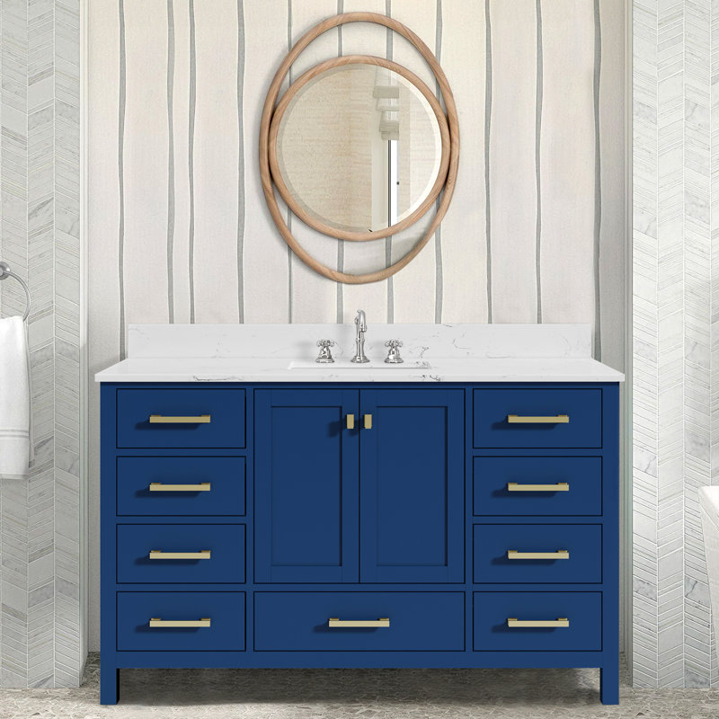 Stemple 54" Bathroom Vanity With Single Sink, Gold, Blue