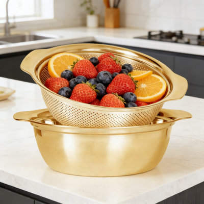 304 Stainless Steel Microporous Colander And Strainer Set With Handle For Washing Rice, Vegetables, Fruits And Draining Pasta