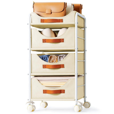 Closet Organizer And Storage 4 Layers, Fabric Clothes Drawer Storage Box, Stackable Rolling Storage Trolley With Wheels,(Beige)