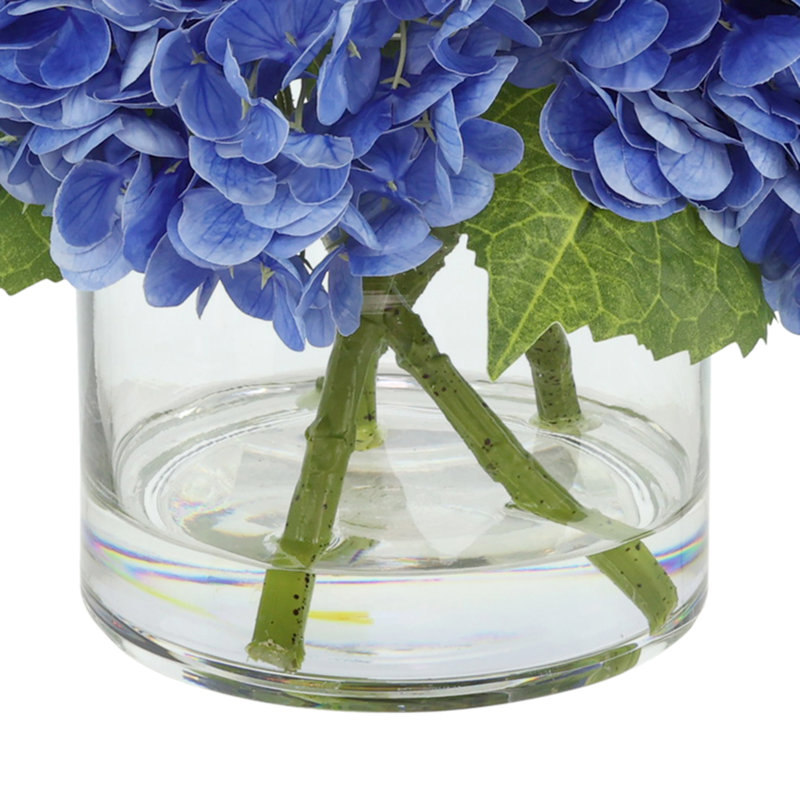 Real Touch Hydrangea Floral Arrangement in a Glass Vase, Blue