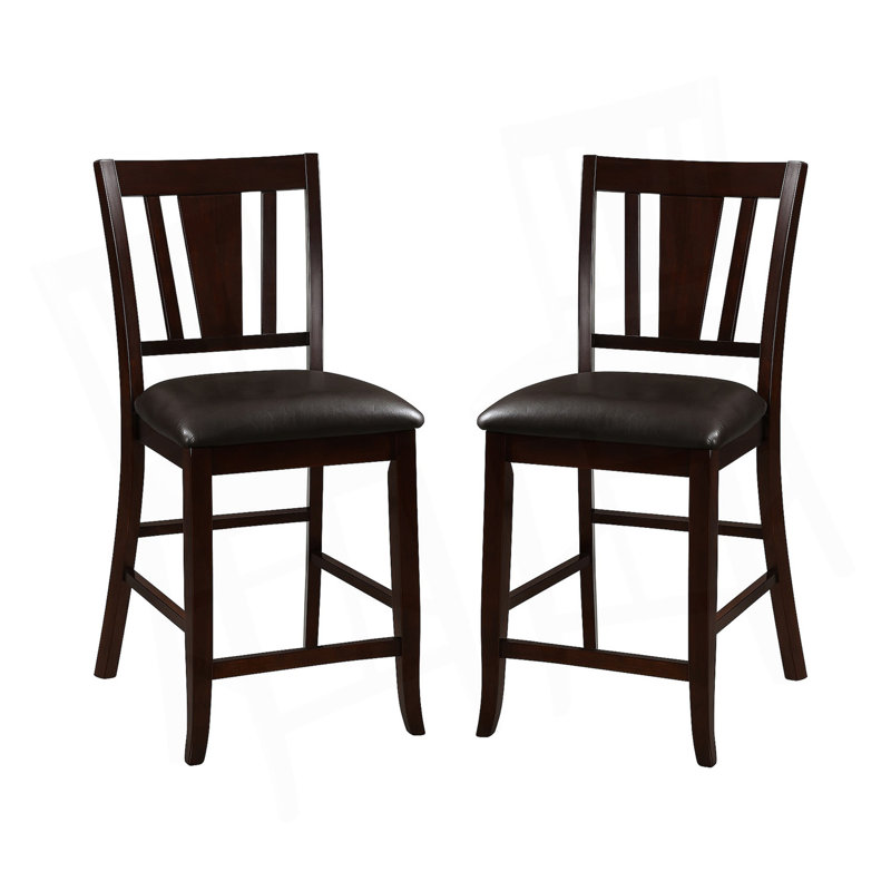 Ensemble de 2 chaises de comptoir traditionnelles avec assise rembourrée en similicuir espresso