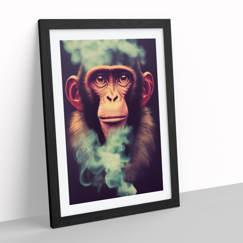 Monkey in the Smoke - Framed Print, Black, 64cm H x 46cm W