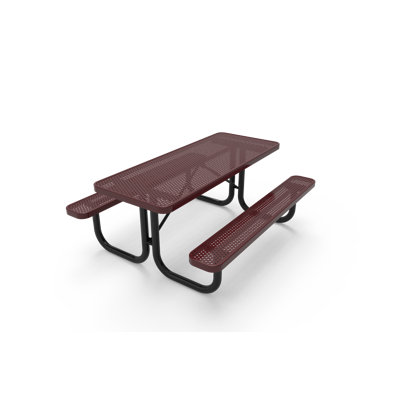 COATEDOUTDOORFURNITURE 6Ft Rect Picnic Table, Punched, Burgundy