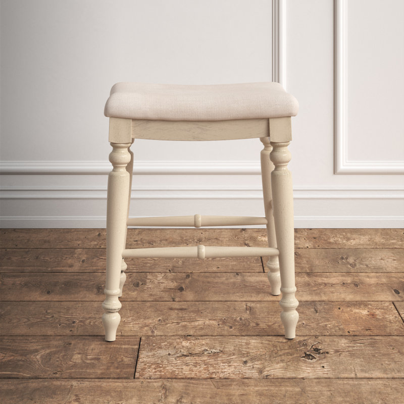 Elegant Marino 25" White Washed Wood Backless Counter Stool