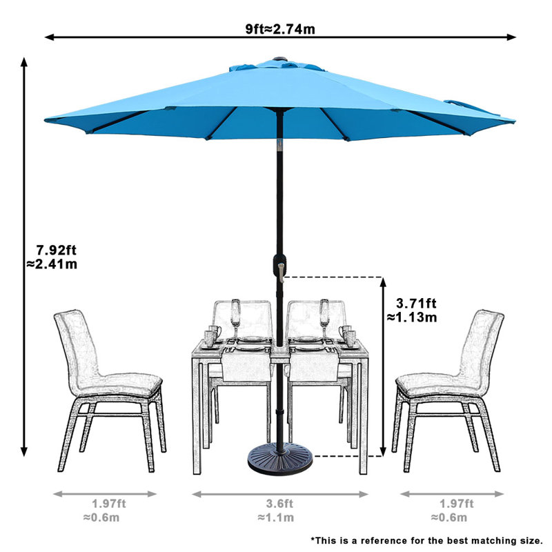 Parasol de marché inclinable Tempo de 2,74 m, Turquoise