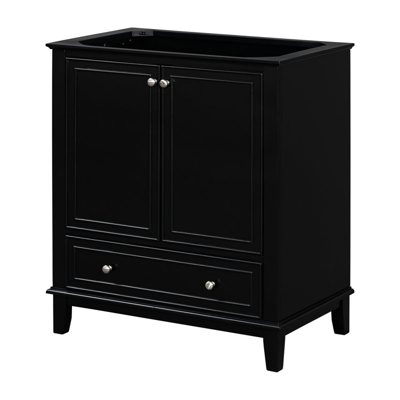 Base d'armoire de salle de bain 30 po en noir, bois massif et meuble-lavabo avec portes et tiroir, multifonctionnel, tablette réglable, assemblage requis 30 po, fonctionnel, nécessaire