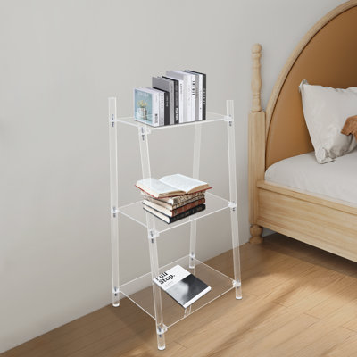 Acrylic Ladder Bookshelf 3 Tier Clear Multipurpose Book Shelf for Living Room, Bathroom, Office