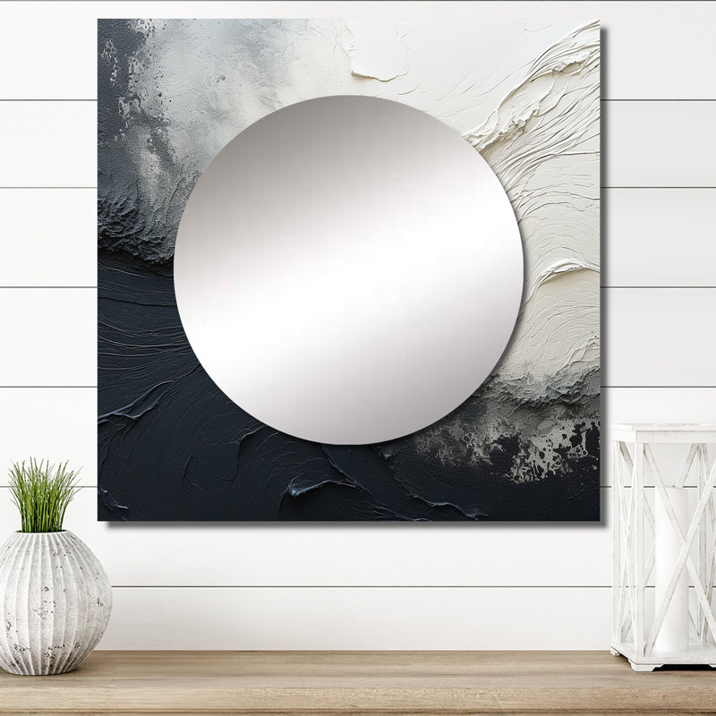 Miroir mural de salon Evalinda - Minimalisme noir et blanc, 23 po x 23 po