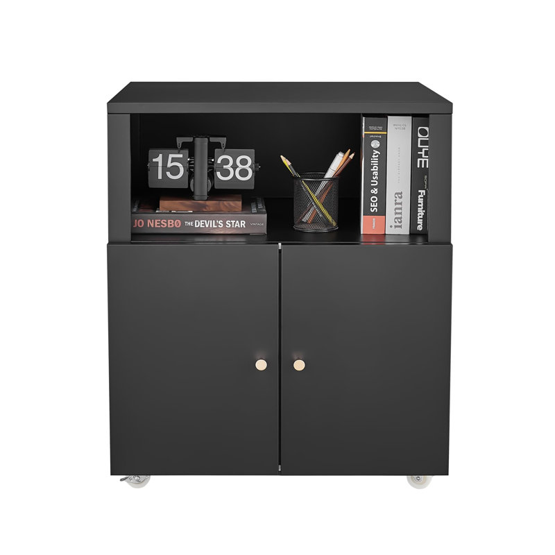 Metal Printer Cabinet with Storage, Heavy Duty Rolling 3D Printer Stand with 2 Doors, Under Desk File Cabinet for Home Office Corner and Small Spaces Black